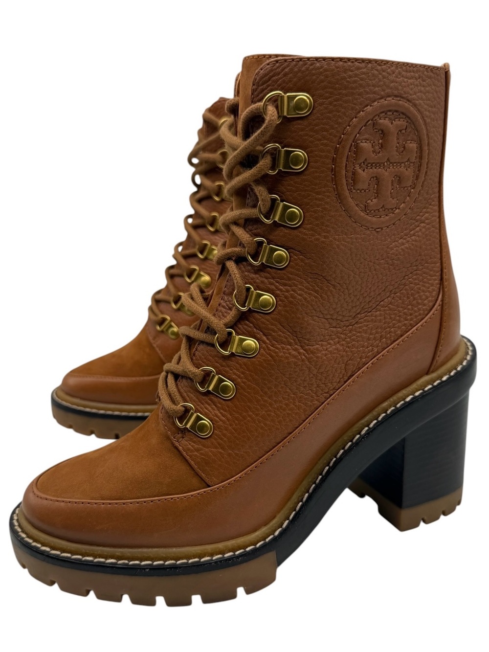 Tory Burch Womens Shoes Miller Lug Sole Boots Sz 6 Brown Leather Logo Designer